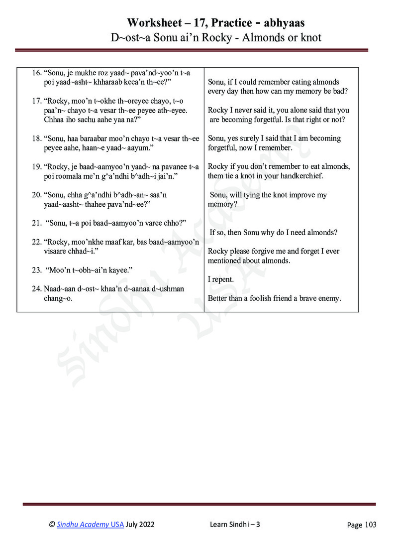 Romanized Sindhi Workbook - Page no 106