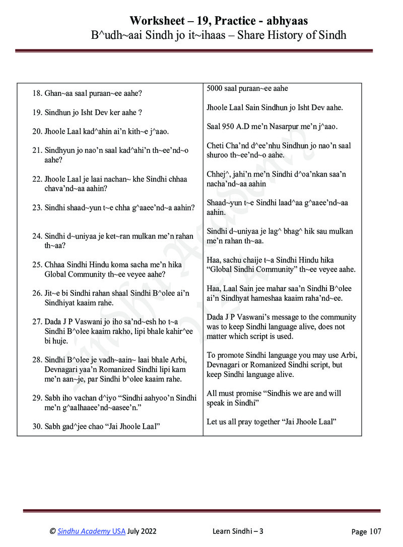 Romanized Sindhi Workbook - Page no 110