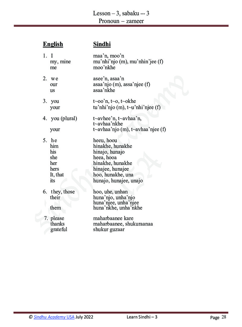 Romanized Sindhi Workbook - Page no 31