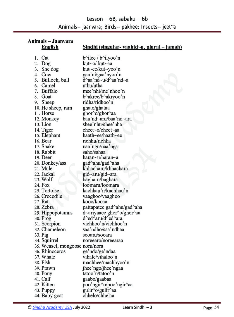 Romanized Sindhi Workbook - Page no 57