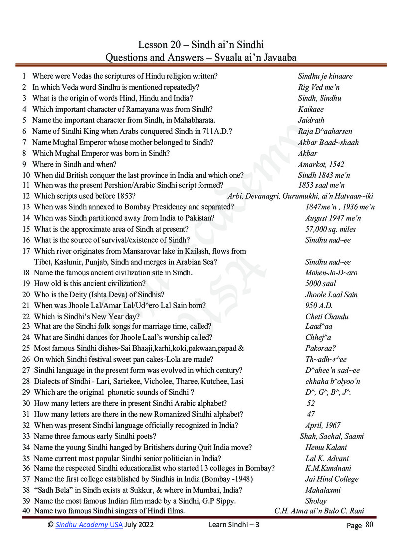Romanized Sindhi Workbook - Page no 83