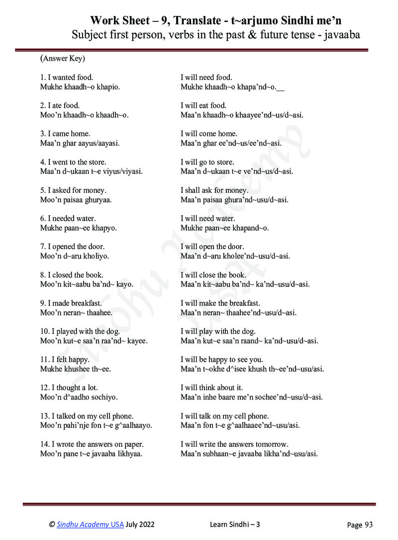 Romanized Sindhi Workbook - Page no 96